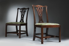 A Pair of George III Period Carved Mahogany Side Chairs