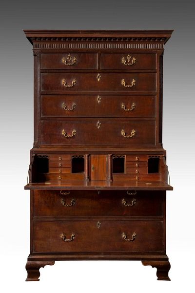 An important and rare George II period secretaire chest on chest, in the manner of Giles Grendey